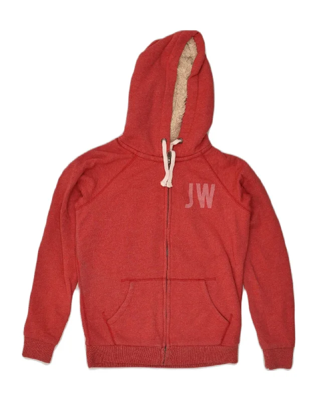 JACK WILLS Womens Graphic Zip Hoodie Sweater UK 8 Small Red Cotton