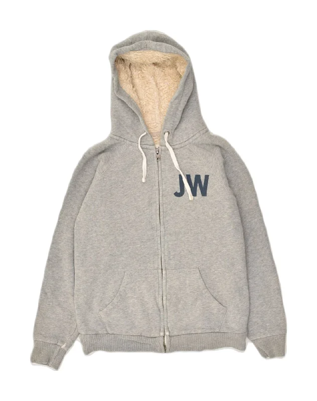 JACK WILLS Womens Sherpa Graphic Zip Hoodie Sweater UK 10 Small Grey