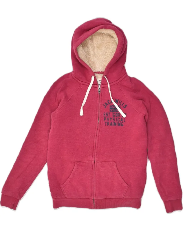 JACK WILLS Womens Sherpa Graphic Zip Hoodie Sweater UK 10 Small  Pink