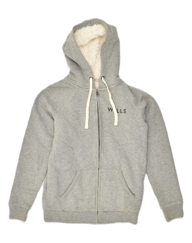 JACK WILLS Womens Sherpa Graphic Zip Hoodie Sweater UK 8 Small  Grey