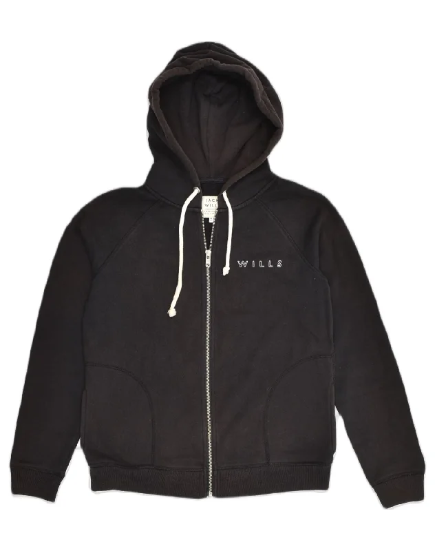 JACK WILLS Womens Zip Hoodie Sweater UK 10 Small  Black Cotton