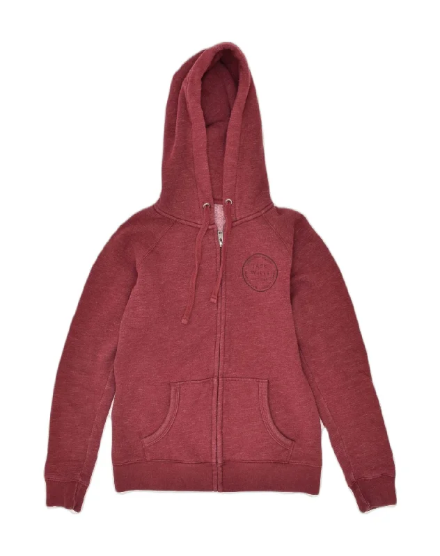 JACK WILLS Womens Zip Hoodie Sweater UK 10 Small Maroon Cotton