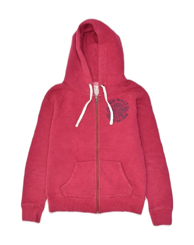 JACK WILLS Womens Zip Hoodie Sweater UK 10 Small Pink Cotton