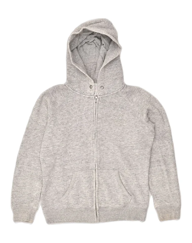 JACK WILLS Womens Zip Hoodie Sweater UK 12 Medium Grey Cotton