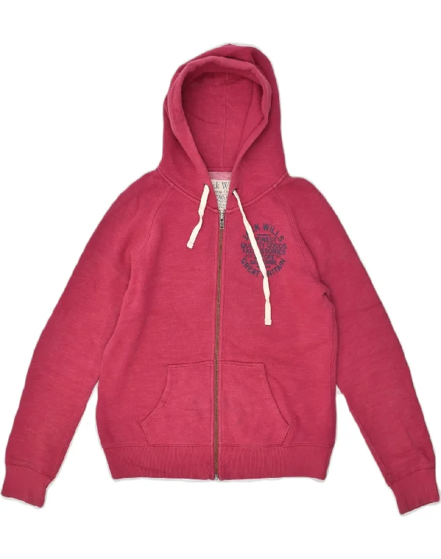 JACK WILLS Womens Zip Hoodie Sweater UK 14 Large  Pink Cotton