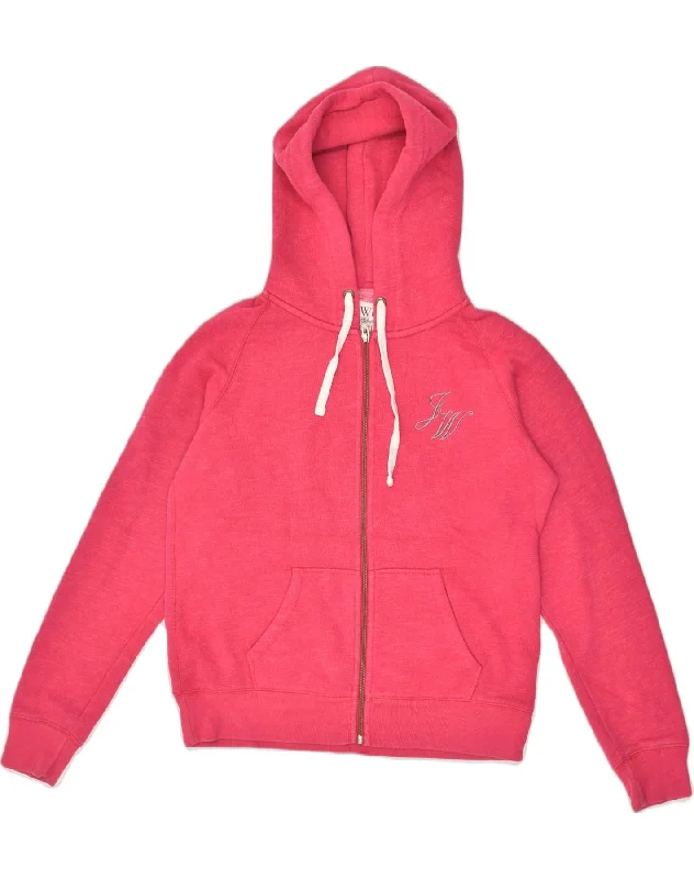 JACK WILLS Womens Zip Hoodie Sweater UK 14 Large Pink Cotton