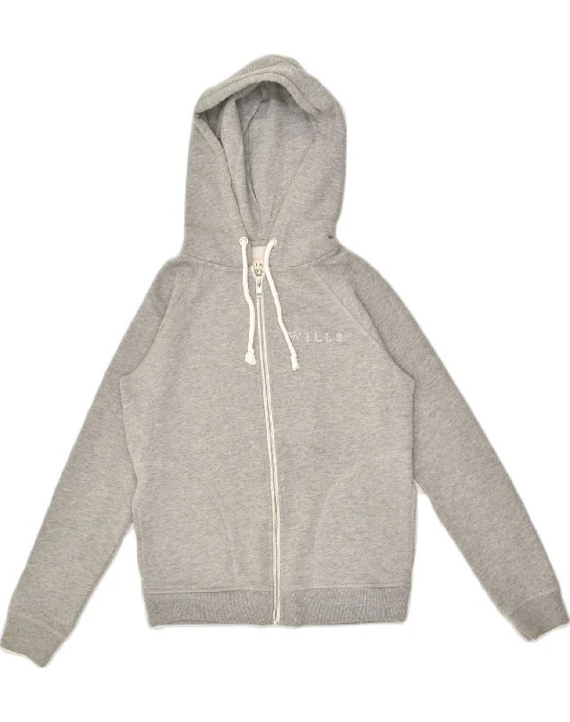 JACK WILLS Womens Zip Hoodie Sweater UK 4 XS Grey Cotton