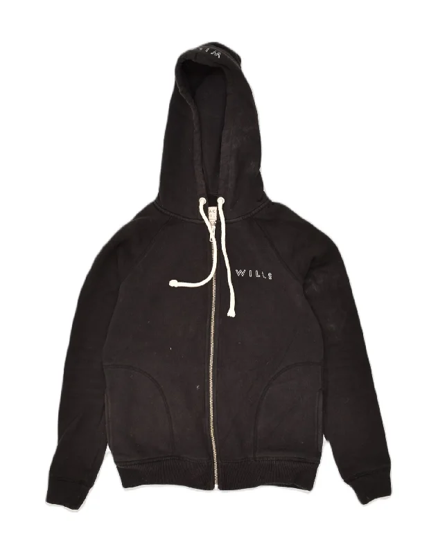 JACK WILLS Womens Zip Hoodie Sweater UK 6 XS Black Cotton