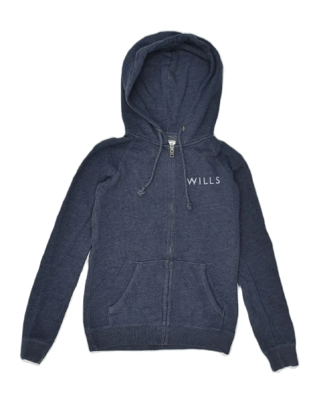 JACK WILLS Womens Zip Hoodie Sweater UK 6 XS  Navy Blue Cotton