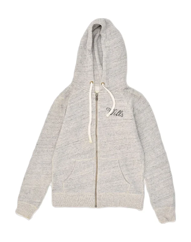 JACK WILLS Womens Zip Hoodie Sweater UK 8 Small Grey Cotton