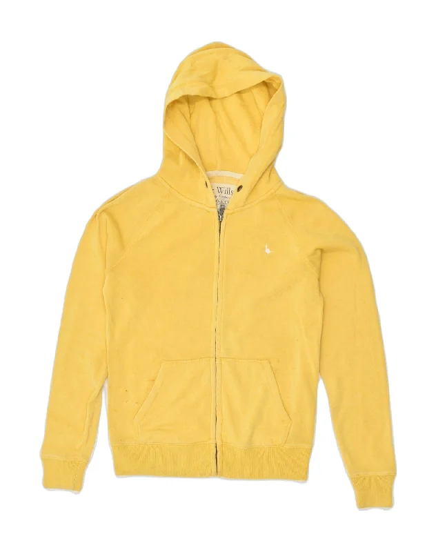 JACK WILLS Womens Zip Hoodie Sweater UK 8 Small  Yellow Polyester