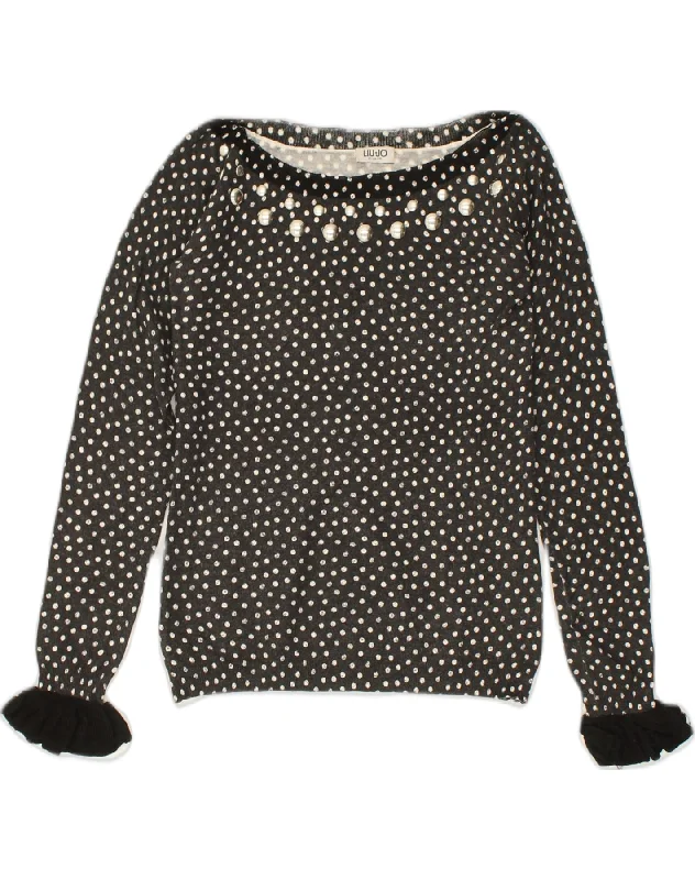 LIU JO Womens Boat Neck Jumper Sweater UK 10 Small Grey Spotted