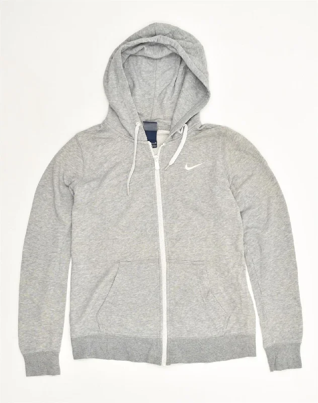 NIKE Womens Zip Hoodie Sweater UK 12 Medium Grey Cotton