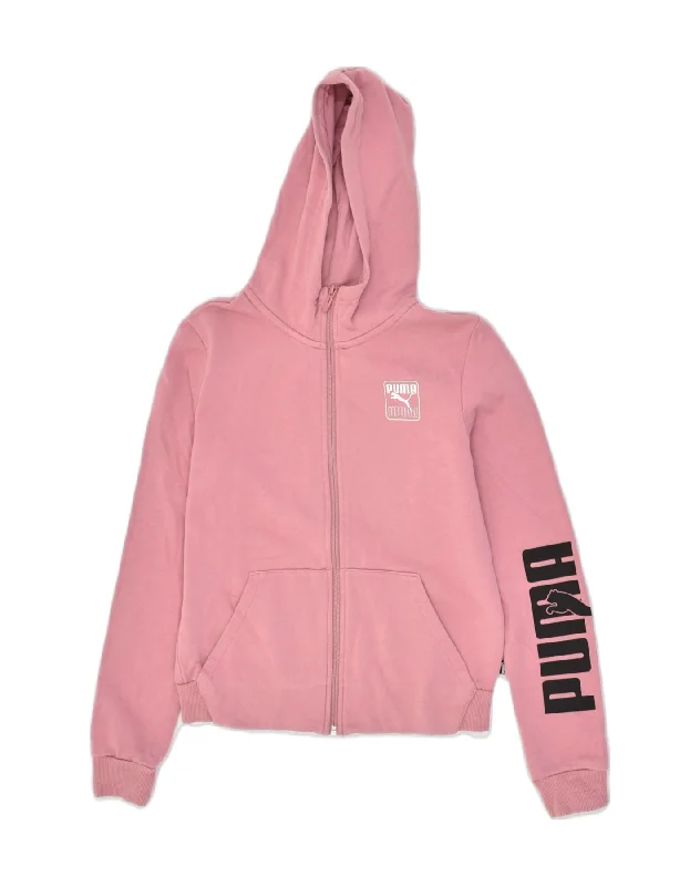 PUMA Womens Graphic Zip Hoodie Sweater UK 10 Small Pink Cotton