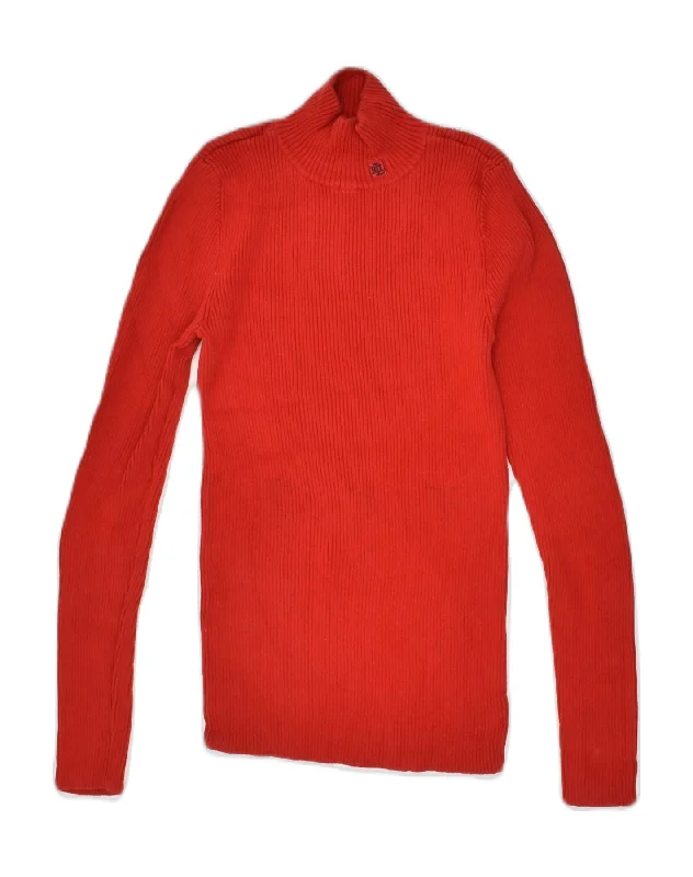 RALPH LAUREN Womens Roll Neck Jumper Sweater UK 4 XS Red Cotton