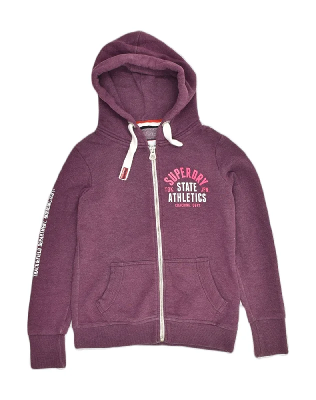 SUPERDRY Womens Graphic Zip Hoodie Sweater UK 12 Medium Purple Cotton