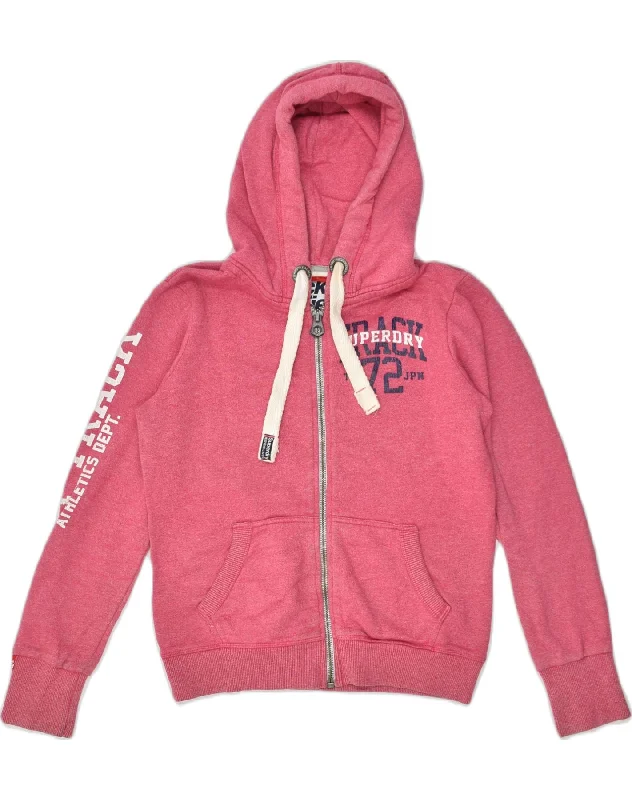 SUPERDRY Womens Graphic Zip Hoodie Sweater UK 14 Medium Pink Cotton