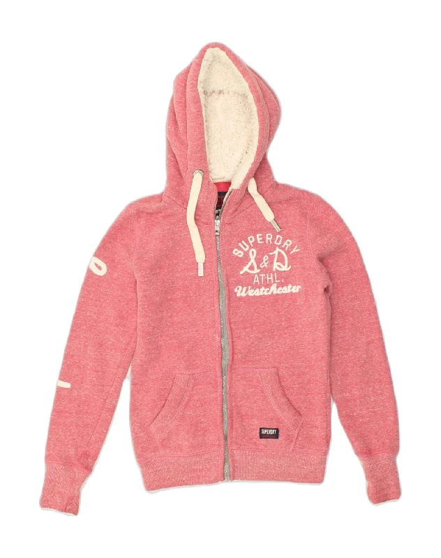 SUPERDRY Womens Graphic Zip Hoodie Sweater UK 6 XS  Pink Polyester