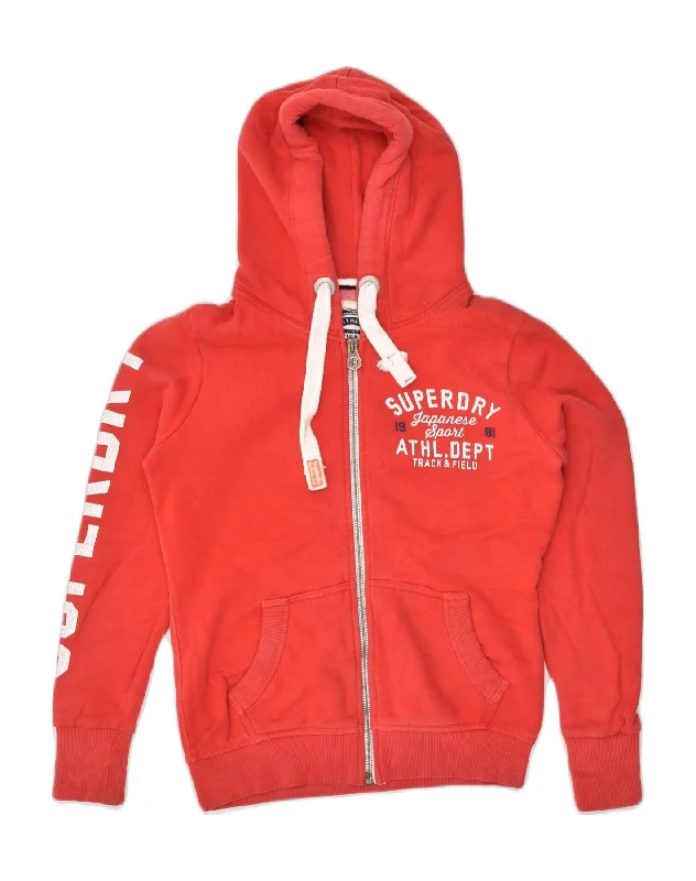 SUPERDRY Womens Track & Field Graphic Zip Hoodie Sweater UK 10 Small Red