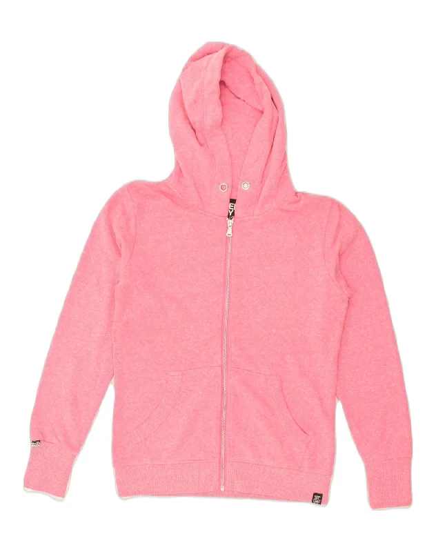 SUPERDRY Womens Zip Hoodie Sweater UK 14 Medium Pink Cotton