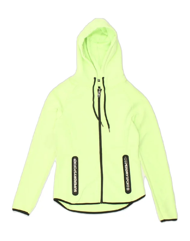 SUPERDRY Womens Zip Hoodie Sweater UK 6 XS Green Polyester