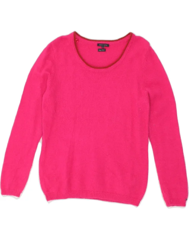 TOMMY HILFIGER Womens Boat Neck Jumper Sweater UK 14 Large Pink Angora