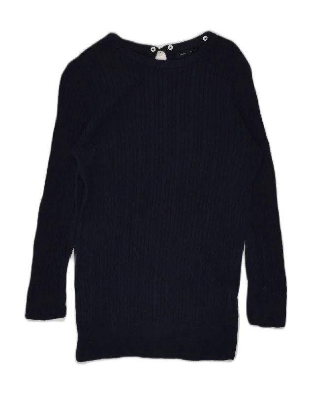 TOMMY HILFIGER Womens Boat Neck Jumper Sweater UK 6 XS Navy Blue Cotton