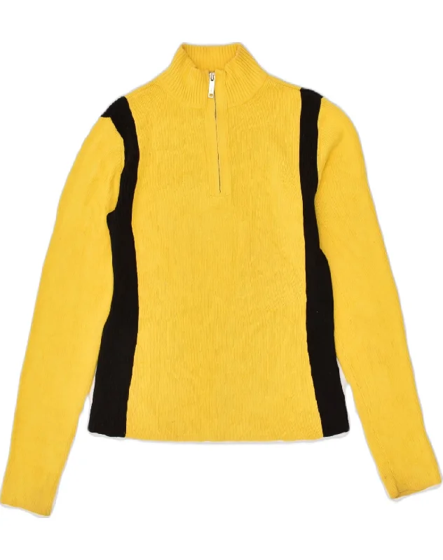 TOMMY HILFIGER Womens Zip Neck Jumper Sweater UK 12 Medium Yellow