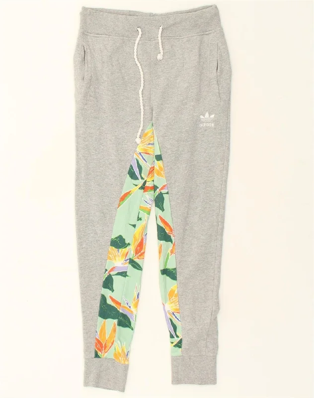 ADIDAS Womens Graphic Tracksuit Trousers Joggers UK 14 Large Grey Floral