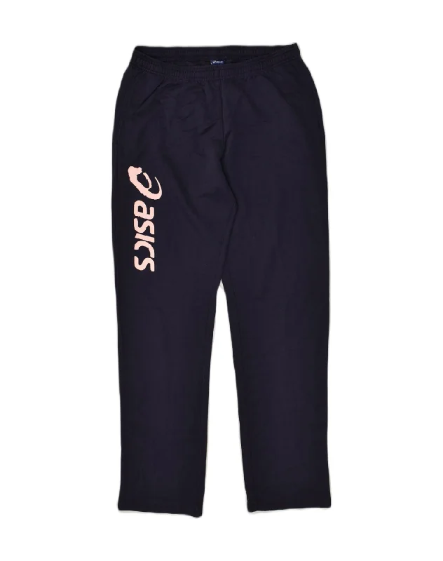 ASICS Womens Graphic Tracksuit Trousers UK 14 Large Navy Blue