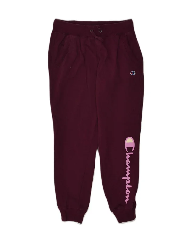 CHAMPION Womens Graphic Tracksuit Trousers Joggers UK 6 XS Burgundy Cotton