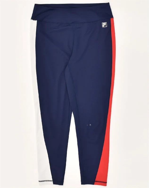 FILA Womens Tracksuit Trousers UK 14 Large Navy Blue Colourblock Polyester