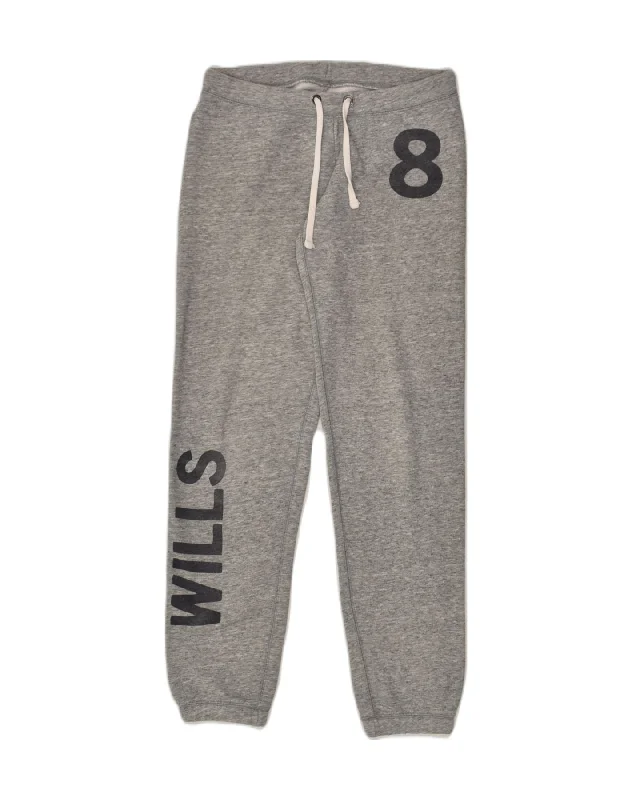 JACK WILLS Womens Graphic Tracksuit Trousers Joggers UK 6 XS Grey Cotton