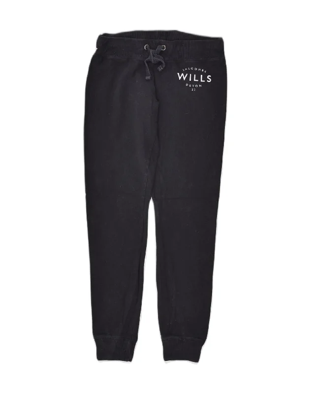 JACK WILLS Womens Graphic Tracksuit Trousers Joggers UK 8 Small Black