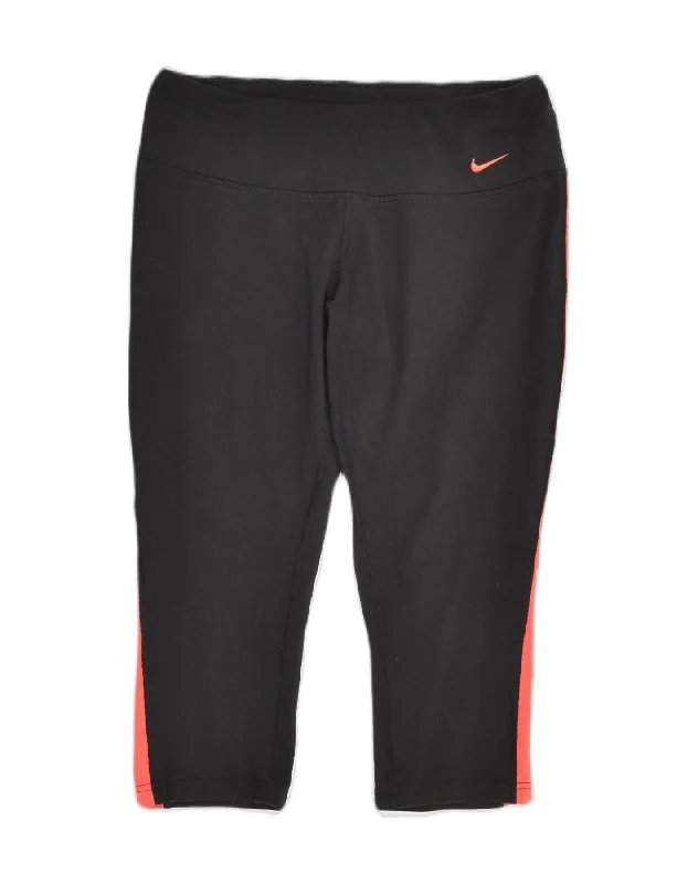 NIKE Womens Dri Fit Crop Tracksuit Trousers UK 12 Medium Black Colourblock