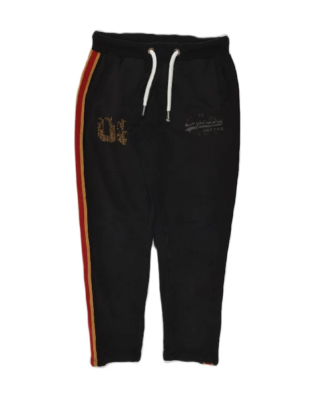 SUPERDRY Womens Graphic Tracksuit Trousers UK 12 Medium Black Cotton