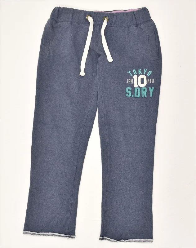 SUPERDRY Womens Tracksuit Trousers UK 14 Medium Navy Blue Cotton