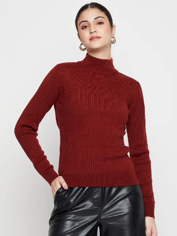 Women's Casual  Rust High neck Pullover Sweater