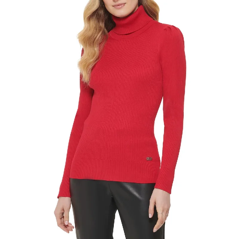 DKNY Womens Ribbed Turtle Neck Pullover Sweater