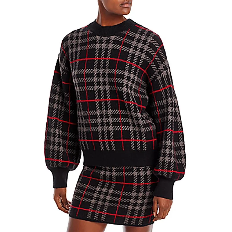 En Saison Womens Plaid Crewneck Pullover Sweater