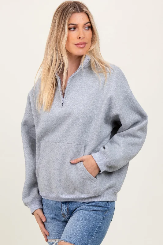 Heather Grey Fleece Oversized Half Zip Pullover