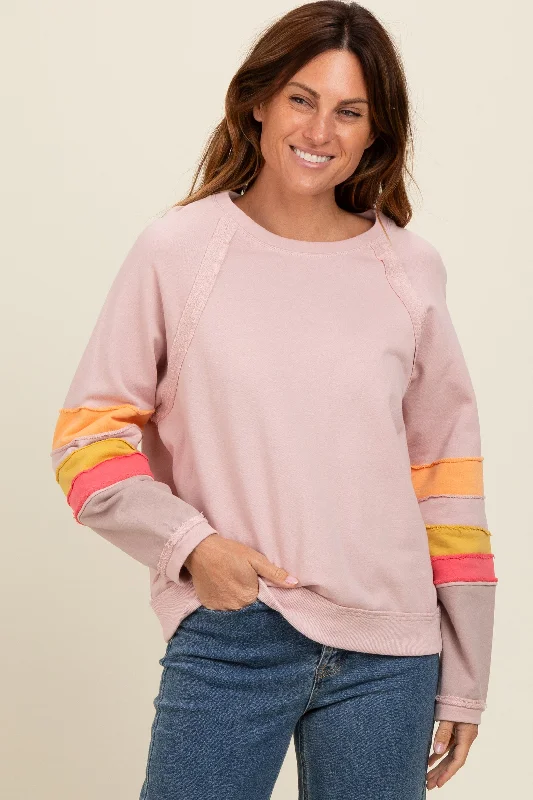 Light Pink Colorblock Sleeve Pullover