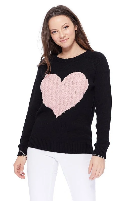 Love Heart Jacquard Round Neck Pullover Sweater