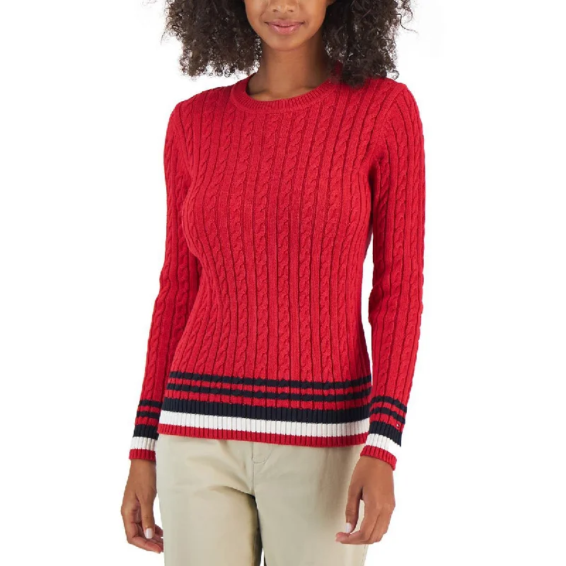 Tommy Hilfiger Womens Cable Knit Pullover Crewneck Sweater