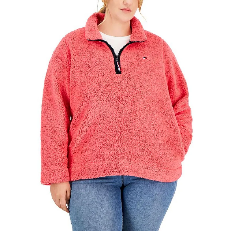 Tommy Hilfiger Womens Plus Sherpa Long Sleeve 3/4 Zip Pullover